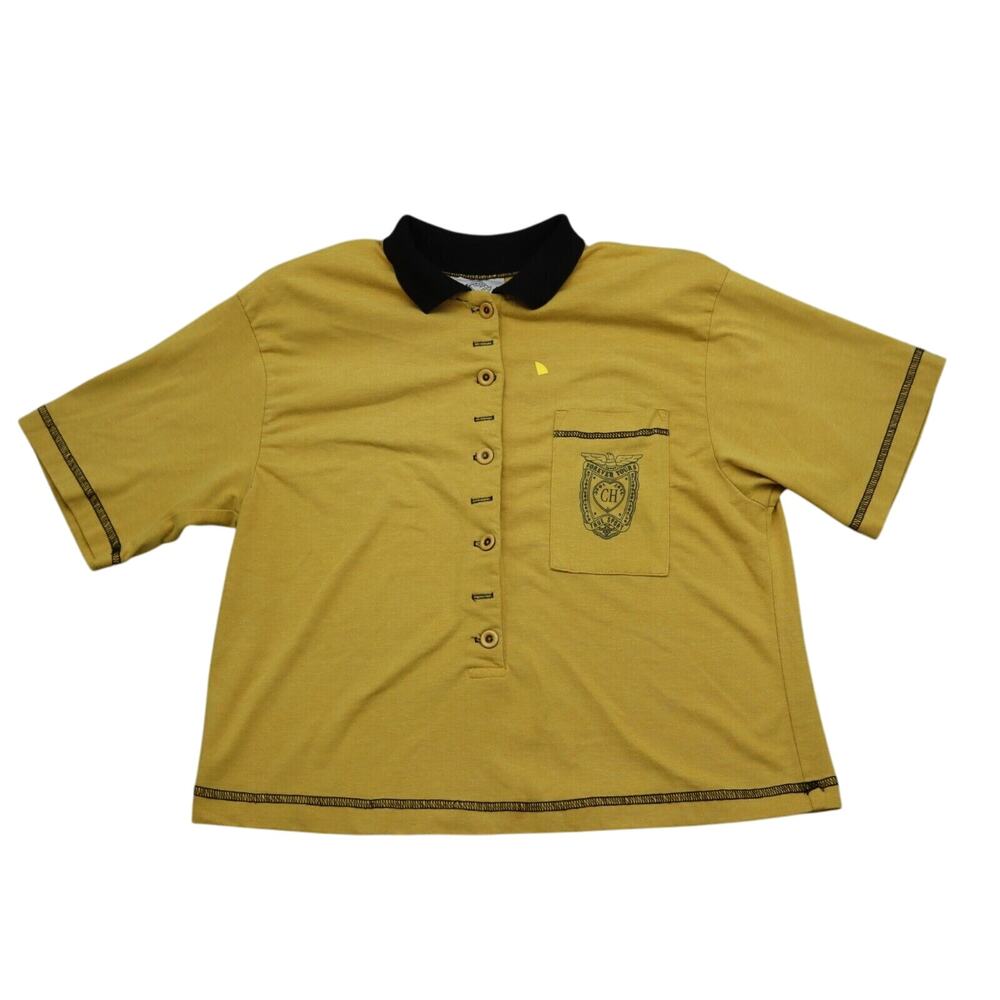CH Sports Shirt Womens M Yellow Front Button Short Sleeve Pockets Collared Top